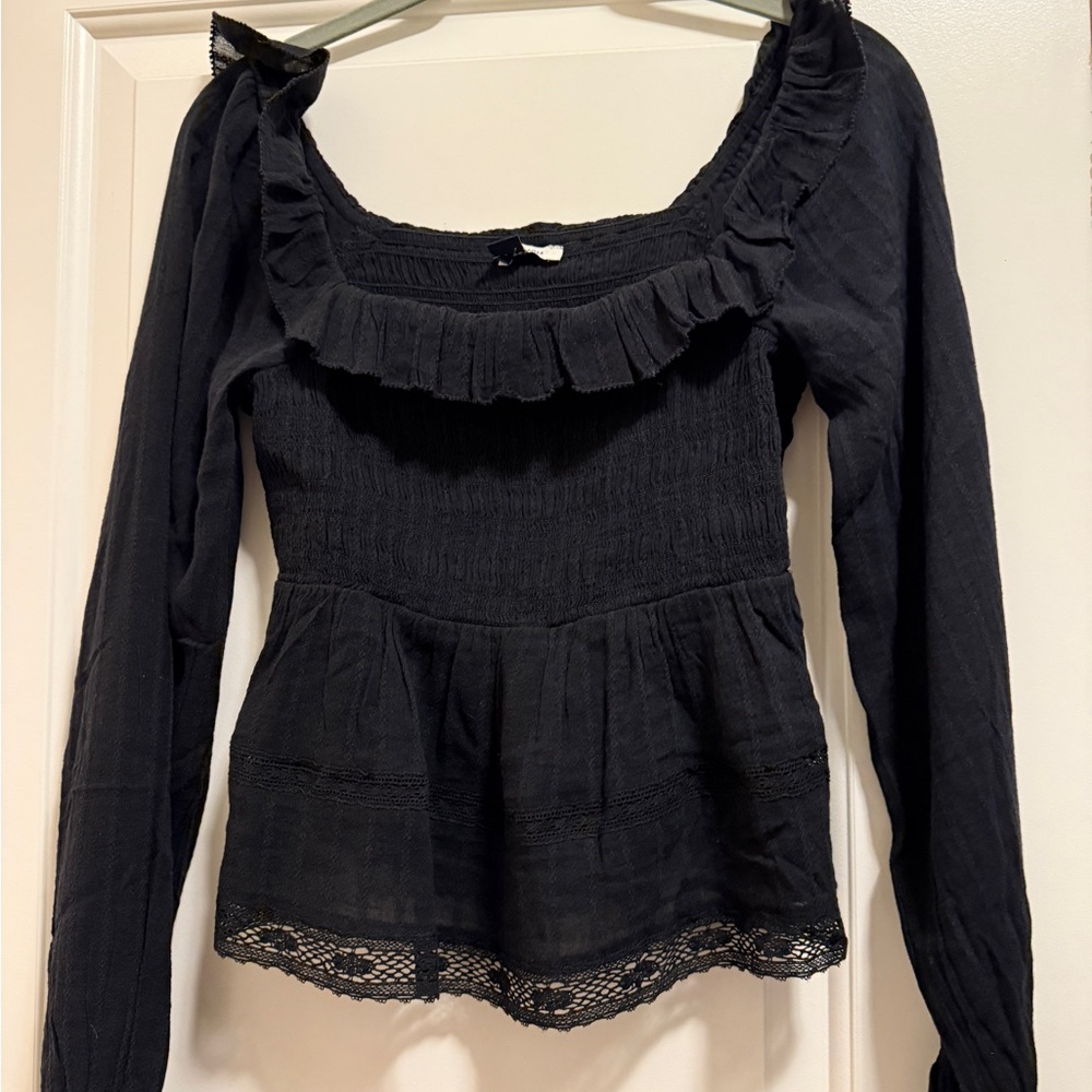 American Eagle Outfitters Black Ruffled Peplum Blouse